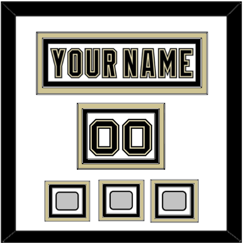 Pittsburgh Nameplate, Number (Shoulder) & 2009, 2016 & 2017 Stanley Cup Champions Patches - Road White (2007-2016) - Triple Mat 1