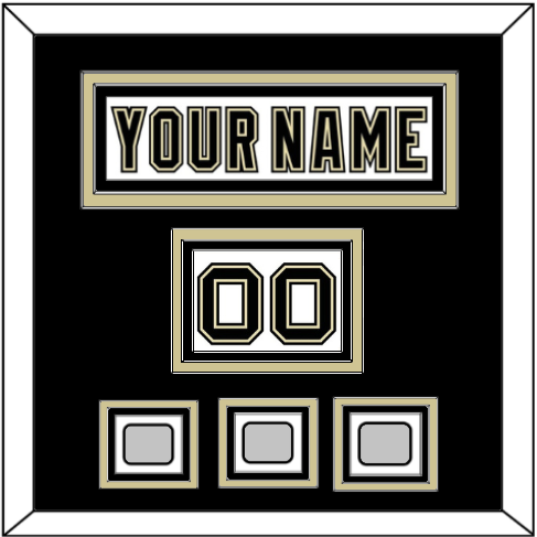 Pittsburgh Nameplate, Number (Shoulder) & 2009, 2016 & 2017 Stanley Cup Champions Patches - Road White (2007-2016) - Triple Mat 3