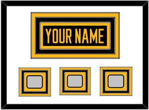 Pittsburgh Nameplate & 2009, 2016 & 2017 Stanley Cup Champions Patches - Home Black - Triple Mat 1