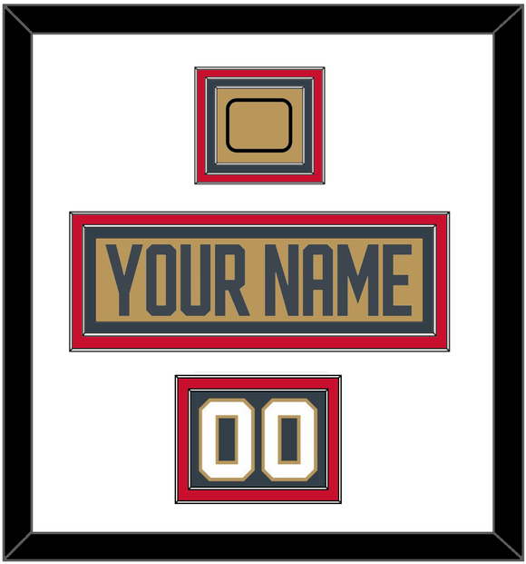 Vegas Nameplate, Number (Shoulder) & Jersey Logo Patch - Alternate Gold - Triple Mat 1