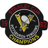 Pittsburgh Nameplate, Number (Shoulder) & 2 Stanley Cup Champions Patches - Road White - Double Mat 1