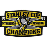 Pittsburgh Nameplate, Number (Shoulder) & 2 Stanley Cup Champions Patches - Road White - Double Mat 1