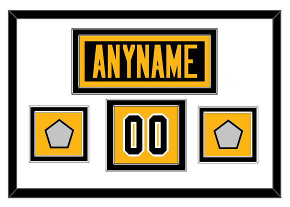 Pittsburgh Nameplate, Number (Shoulder) & 2 Stanley Cup Finals Patches - Road Black (1988-1992) - Double Mat 1