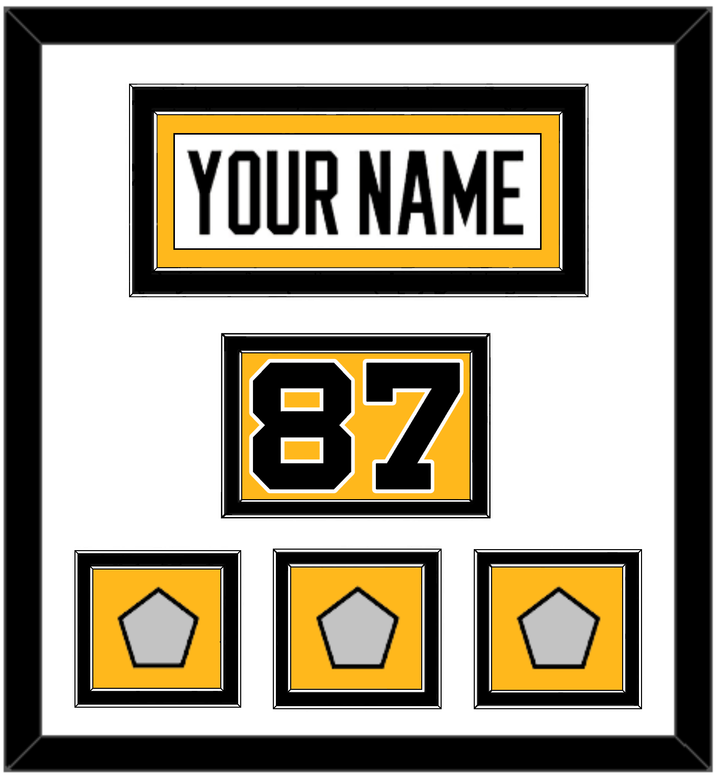 Nameplate plus shoulder number with championship patches